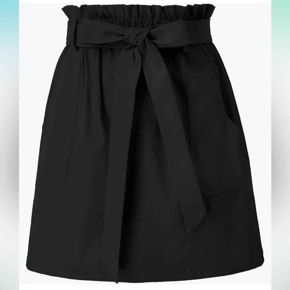 Black High Waist A Line Skirt Paper Bag skirt with Pockets XXL